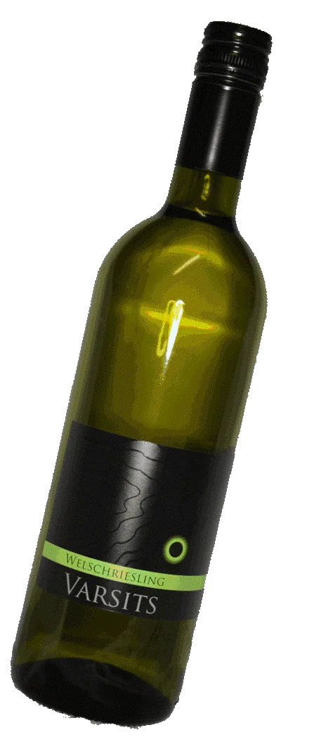 Flasche Welschriesling mit schwarzem Etikett und grünem Band